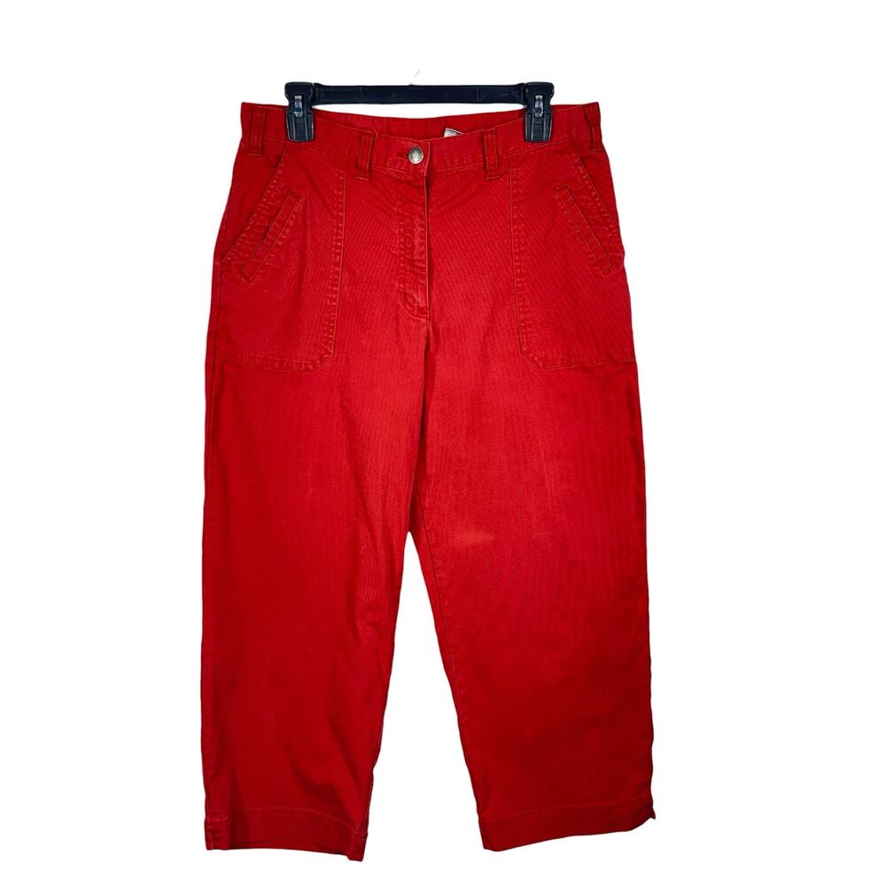 Chico’s SZ 1.5 (10) Crop Capris Pants Hi-Rise Stretch Pockets Zip-Fly Red